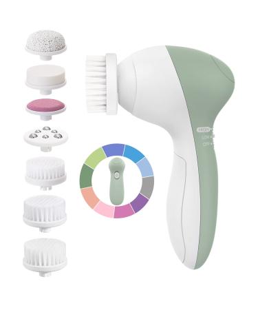 Coslus facial cleaning brush facial brush electrically IPX7 waterproof cleaning brush face with 7 brush heads 360 deep cleaning Face cleaning Removing imprints peeling dark green