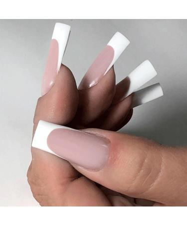 Long French False Nails Square 24 Pieces French Tip False Nails Matte Nude White False Nails Full Cover Press On Nails with Jelly Glue (Long Square White Matte) - Buy Online on SooperMarket.com