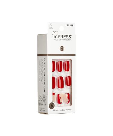 KISS imPRESS No Glue Press On Nails - Adore You Red Squoval Short | 30 Nails + Accessories | Perfect for Easy DIY Manicure - Buy Online on SooperMarket.com