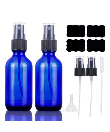 60ml blue spray bottle glass empty small refillable reusable travel fine fog spray bottles for hair cleaning aromatherapy and essential oil with additional fog spray (2 pieces) 2 x 60ml blue