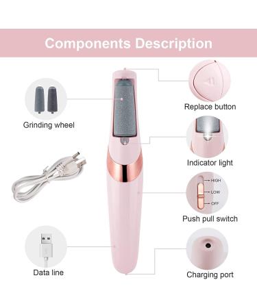 Electric Foot File Electric Foot Callus Remover USB Rechargeable Waterproof Hard Skin Remover Foot with 2 Rollers 2 Speed LED Light Professional Pedicure Tool for feet Cracked Heels Pink - Buy Online on SooperMarket.com
