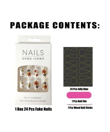 Fall Press On Nails - Short Square Acrylic with Leaf Design | Thanksgiving Stick-On Nails for Women & Girls - Buy Online on SooperMarket.com