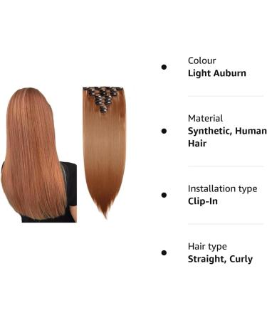 Ombre Colorful Synthetic Clip in Hair Extensions - 23 Light Auburn - 8Pcs Full Head, 18Clips - Buy Online on SooperMarket.com