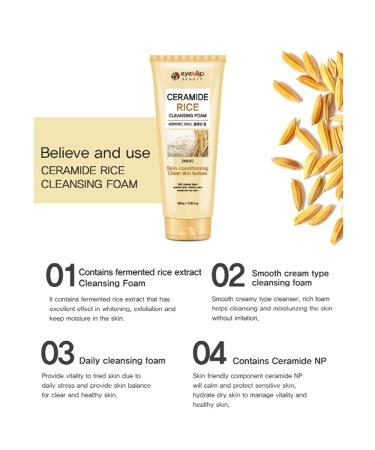 eyeNlip Rice Cleansing Foam 100ml - Hydrating Face Cleanser with Rice Bran & Ceramides for Daily Use - Buy Online on SooperMarket.com