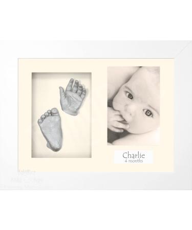BabyRice Baby Casting Kit with White 12x9 Shadow Box Display Frame Silver Paint for Hand Foot Casts (Cream/Cream) Cream / Cream