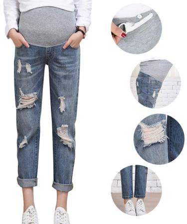 Xiedeai Maternity Jeans for Women - High Waist Over Bump Trouser, Casual Ripped Denim Pants XXL Blue - Buy Online on SooperMarket.com
