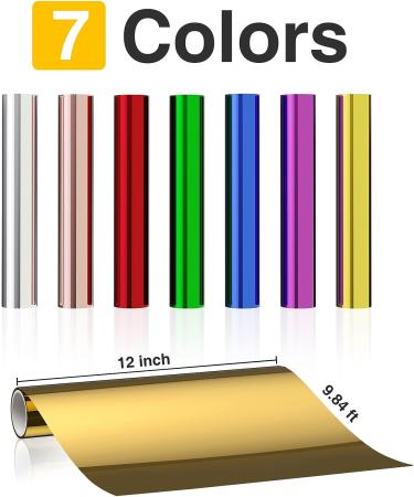 KASYU Transfer Foil Paper Bundle - 12inx9.84ft Heat Transfer Foil Roll - 7 Assorted Colors - for Cricut, Spellbinders, Foil Quill - Craft Gold Silver Blue Green - Buy Online on SooperMarket.com