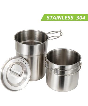 DZRZVD Camping Cups and Mugs Pot Set - 304 Food Grade Stainless Steel - Outdoor Cookware with Vented Lid - 33oz + 24oz - for Backpacking, Picnic, Hiking - Buy Online on SooperMarket.com