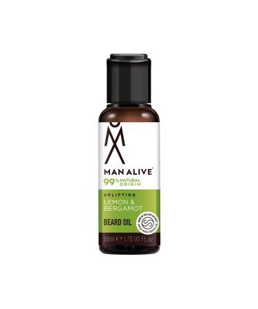 Beard Oil for men by Man Alive 99% Natural skincare 50ml with Oatmeal Argan Oil Jojoba Oil & Almond Oil gifts for men softens facial hair mens gifts birthday gifts for him (Lemon & Bergamot)