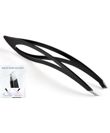 Wide Grip Slant Tweezers - German Stainless Steel - Hand-Filed Slanted Tips for Ultra-Precision - Tweezers for Eyebrows and Nose/Ear/Facial Hair - Professional Grade (Black) - Buy Online on SooperMarket.com