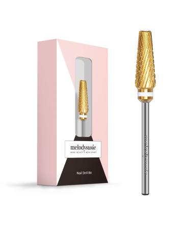 MelodySusie Upgrade 5 in 1 Nail Drill Bits, 3/32'' Carbide Tungsten Multi-function Mixed Sizes Edition, Suitable for Manicure Pedicure Cuticle Gel Polishing, Professional Advanced Bits, Series Bit X XC+M+3XF Gold