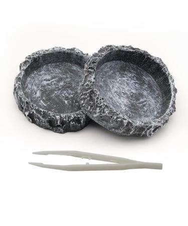 hisunfarm 2 Pcs Reptile Pets Water Dish Worm Rock Bowl Feeder with Feeding Clip for Turtle Gecko Lizard Spider Scorpion Chameleon Small