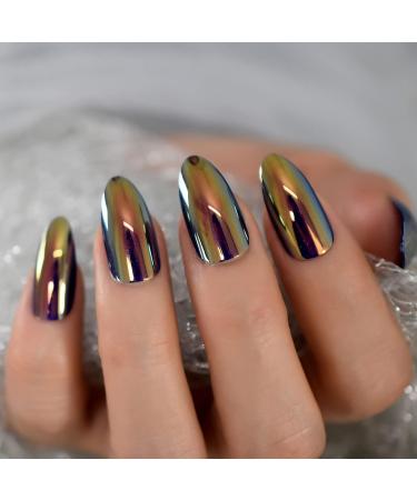 Punk Style Magic Gold Fake Nails - Long Metallic Mirror Almond Press On False Nails - Reusable DIY Nails Art Tips - iMABC L6301 - Buy Online on SooperMarket.com