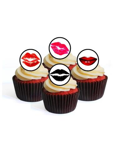 24 Lips Wafer Cupcake Toppers Edible Premium Thickness Sweetened Vanilla Wafer Card Cupcake Decorations