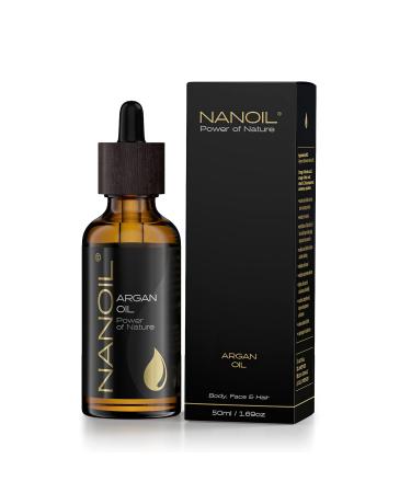 Argan oil nanoil argan oil 50ml - natural pure cold -pressed unobtrined organic argan oil.Care oil for hair body and face natural care regeneration heat protection and anti-aging argan oil 50 ml (1 Pack)