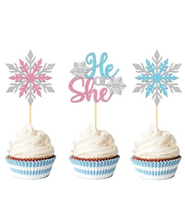 24Pcs Silver Glitter Snowflake Cupcake toppers winter decorations (B/G)