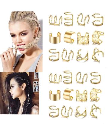 24 Pcs Gold Hair Braids Dreadlock  Non-Piercing Ear Clip Beard Beads Cuffs Clip Hair for Women Men Hair Accessories Styling Jewelry Tools --GOLD