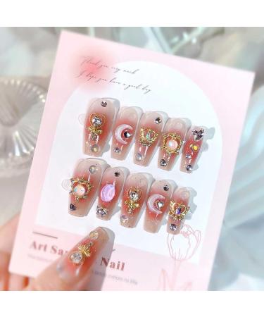 RikView Long Press on Nails - 24 PCS Pink Coffin Nails with 3D Design | Glossy Full Cover Fake Nails for Women - Buy Online on SooperMarket.com