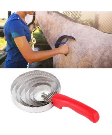 Metal Livestock Itching Brush with Six Stainless Steel Ringed Curry Shedding Comb with Soft Hand Grip for Large Horse