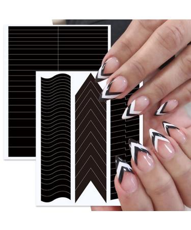 French Manicure Nail Stickers - 12 Sheets | Self Adhesive Wavy Line & V-Shaped Stencils for Women & Girls - Buy Online on SooperMarket.com