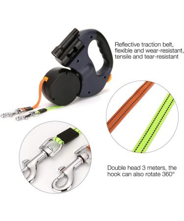 Buy Gobesty Double-Pulling Dog Leash - Retractable 3M Leash for Two Dogs with LED Light & Garbage Box | International Shipping - Buy Online on SooperMarket.com