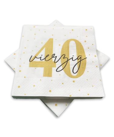 20 napkins for 40th birthday 33x33 cm - white gold black