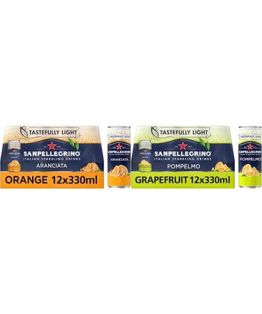 San Pellegrino Italian Tastefully Light Sparkling Orange Canned Soft Drink 12 x 330ml | 64k Cals per Can & Tastefully Light Sparkling Grapefruit Canned Soft Drink 12 x 330ml | 70 kCals per Can