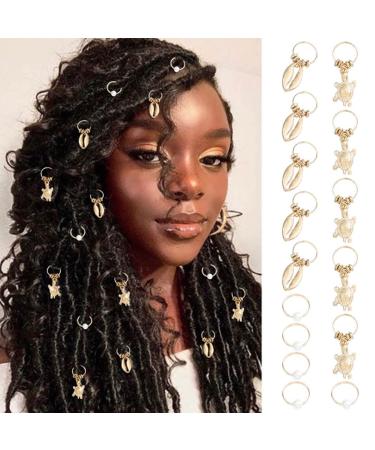 Formery Shell Loc Hair Ring Jewelry Gold Tortoise Charms Braid Hair Jewels Clips Pearls Dreadlock Accessories for Women and Girls (15pcs) (Shell)