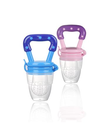 CHILLAX Fruit Feeder Pacifier Teether Toys - 2 Baby Food Feeding Teething Toys - Soft  Easy-to-Grip  Non-BPA Silicone Teethers for Babies - Dishwasher-Safe - for Infants 6+ Months Old - 4.15x2.03