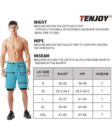 TENJOY Men's 2 in 1 Running Shorts - Quick Dry Athletic Workout Shorts with Phone Pockets (Light Blue, Large) - Buy Online on SooperMarket.com