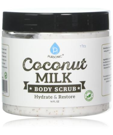 Pursonic Coconut Milk Body Scrub 14oz  with Dead Sea Salt  Almond Oil and Vitamin E for All Skin Type  Natural Skin Care Formula Helps with Stretch Marks  Eczema  Acne and Varicose Veins
