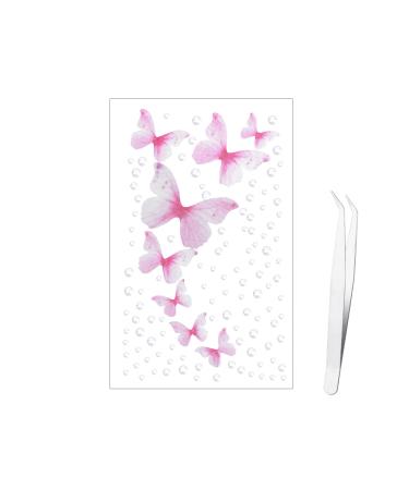 Face Diamonds Stickers Self Adhesive Fabric Butterflies Rhinestones with Tweezers Face Gemstones Stick on for Women Girls Face Nail Hair Gems Festivals Makeup Accessories