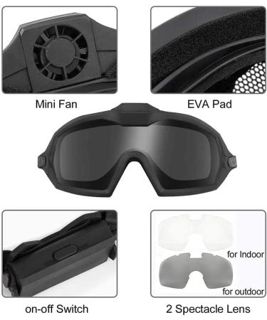 Tactical PJ Airsoft Helmet Set with Full Face Protection Mask, Detachable Anti-Fog Goggles - Paintball CS BK - Buy Online on SooperMarket.com