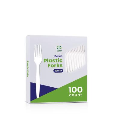 100 Pack Heavy Duty Disposable Basic Plastic Forks - White