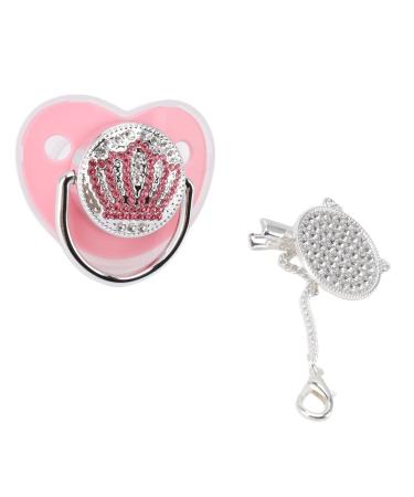 Bling Baby Pacifier Rhinestone Crown Ultra Soft Silicone Safe Infant Dummy Pacifier M Size for Breastfed Babies  Glow in The Dark Pacifier  Baby Girl Pacifier Assorted Colors(Pink)
