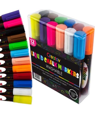 Liquid Chalkboard Window Chalk Markers -12 Pack Erasable Pens Great for Chalkboards & Glass - Non Toxic Safe & Easy to Use Washable Marker Neon Bright Vibrant Colors Pen for Kids and Adult
