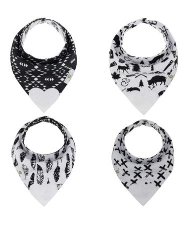 Pickle & Olive Reversible Baby Teething Bibs - Attached Heart Shaped Teether - Monochrome - Set of 2