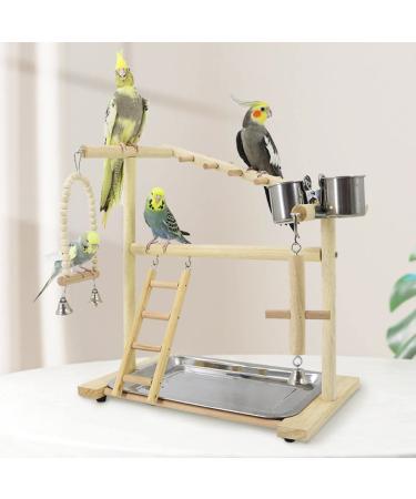 Holzsammlung Bird Playground Wooden Parrot Stand Bird Play Stand Parrot Perch Stand with Ladder Bird Play Gym Toy Cage Accessories for Small Middle Parakeets Cockatiels Finches Budgie Lovebirds #17