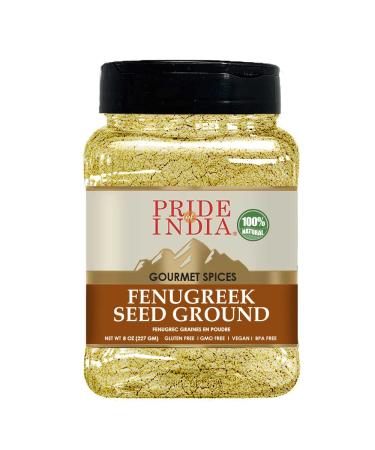 Pride of India  Fenugreek Seed Ground  Gourmet Indian Spice  Vegan, Gluten & GMO-Free  Ideal for Cooking & Meat Seasoning  Easy to Use  8 oz. Medium Dual Sifter Jar