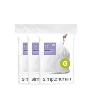 simplehuman Code G Custom Fit Drawstring Trash Bags in Dispenser Packs, 60 Count, 30 Liter / 8 Gallon, White 60 Liners Quick-Dispense Packs