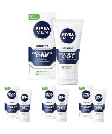 Nivea men sensitive face care cream in a 4 -pack (75 ml) moisturizer for men with sensitive skin soothing face cream chamomile 77 g (4 Pack)