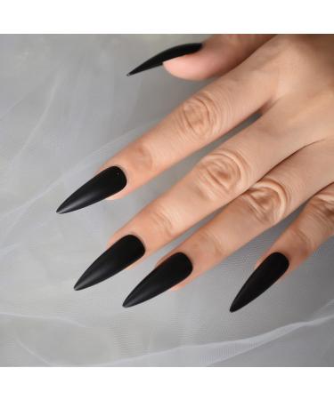 24pcs Extra Long Matte Black False Nails - Full Coverage Reusable & Long Lasting - International Shipping Available - Buy Online on SooperMarket.com