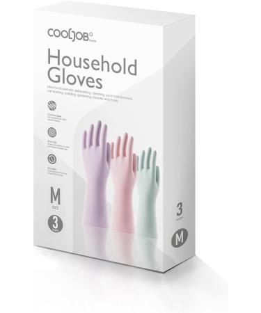 Cool Job Reusable Household Gloves - 3 Pairs Fragrant Rubber Non-Slip & Waterproof Long Sleeve Kitchen & Cleaning - Size M (Purple Rose Sage) - Buy Online on SooperMarket.com