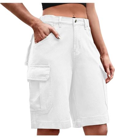 Women's Camo Cargo Shorts | Button Fly with Pockets | Solid Color Knee-Length Summer Shorts - Buy Online on SooperMarket.com