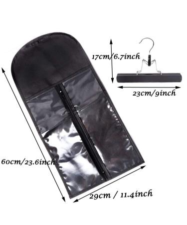 2PCS Portable Hair Extension Holder with Wooden Hanger - Dust-proof Storage Bags for Human Hair and Wigs (Black) - Buy Online on SooperMarket.com