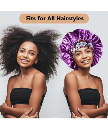 3PCS Satin Bonnets for Black Women - XL Hair Bonnets for Sleeping Braids & Curly Hair - C-Black, Teal, Purple - Buy Online on SooperMarket.com