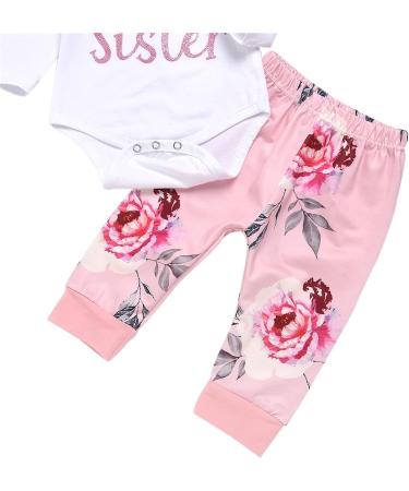 ChYoung Baby Girl Little Sister Romper Top & Rose Printed Pant Set | Newborn Outfit with Headband, 3 Pieces (0-3 Months) - Pink - Buy Online on SooperMarket.com