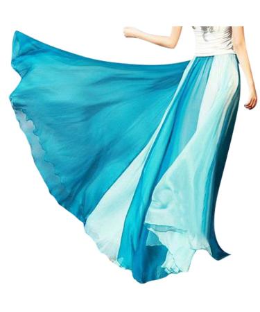 Sanahy Womens Chiffon Retro Long Maxi Skirt Gradient Beach Full/Ankle Length Skirt Elastic Pleated Retro Maxi Chiffon Long Skirt One Size Blue