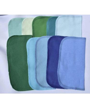 1 Ply Solid Color Flannel 8x8 Inches Little Wipes Set of 10 Assorted Blues and Greens