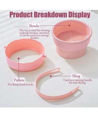 3 in 1 Makeup Brush Cleaning Set - Professional Silicone Cleaner Mat & Washing Bowl | Multifunctional Drying Basket - 150ml/5.12fl.oz - Pink - Buy Online on SooperMarket.com